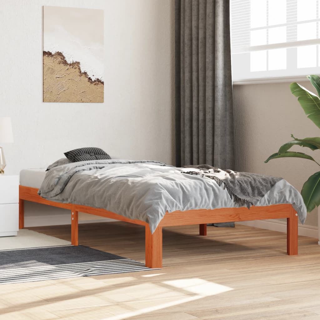 Cadre de lit sans matelas cire marron 90x190 cm bois pin massif