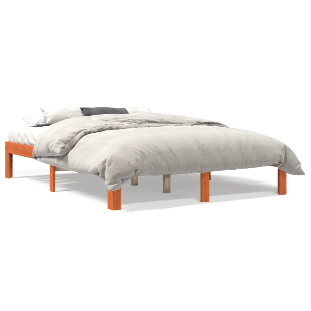 Cadre de lit sans matelas cire marron 120x190cm bois pin massif