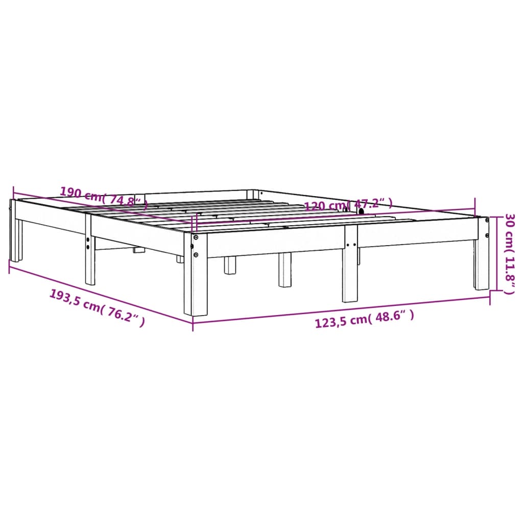 Cadre de lit sans matelas cire marron 120x190cm bois pin massif