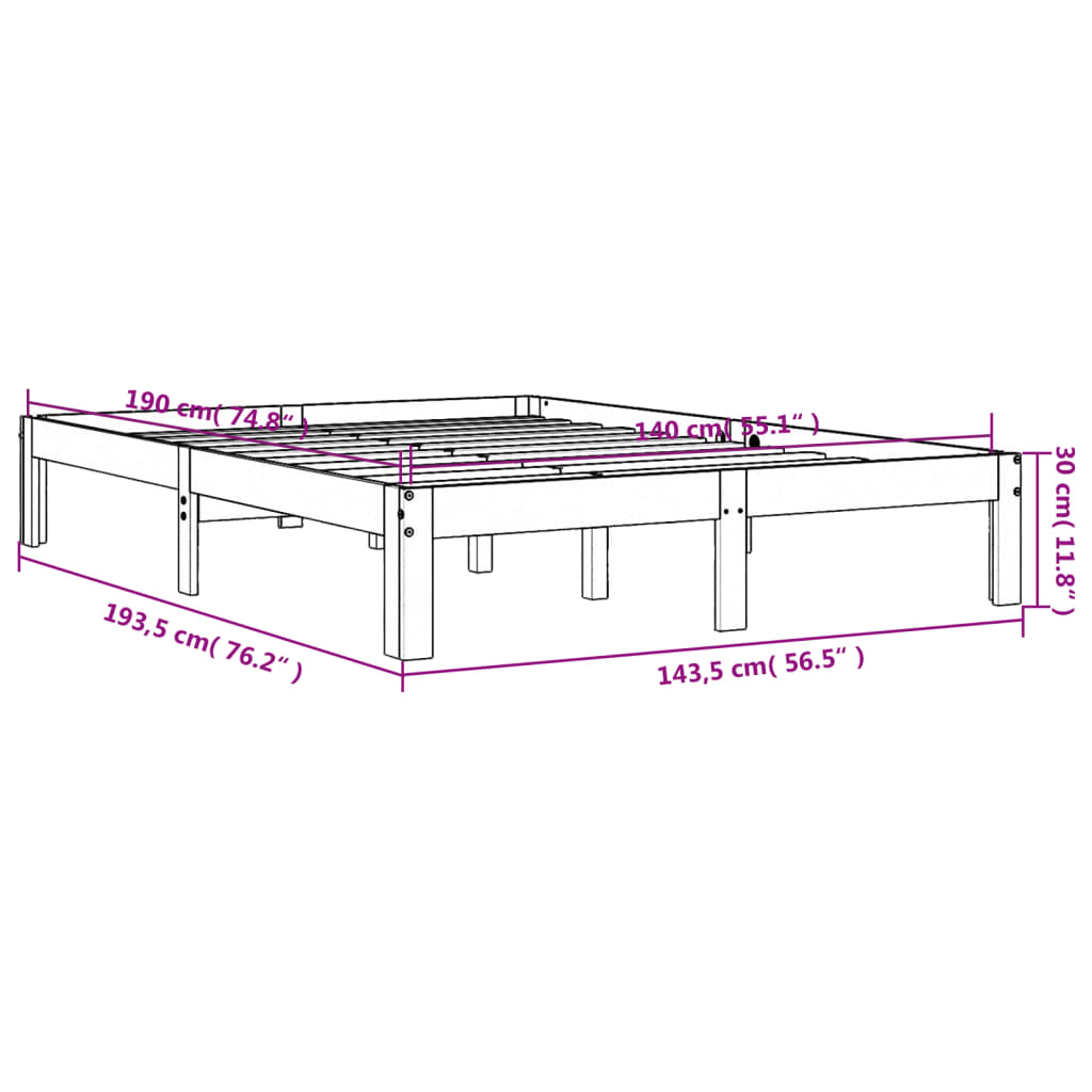 Cadre de lit sans matelas cire marron 140x190cm bois pin massif