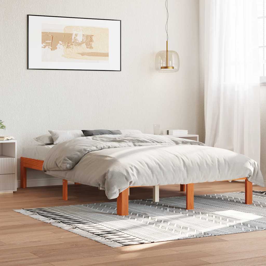 Cadre de lit sans matelas cire marron 120x200cm bois pin massif