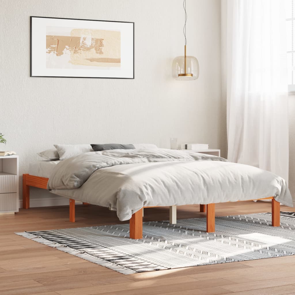 Cadre de lit sans matelas cire marron 140x200cm bois pin massif