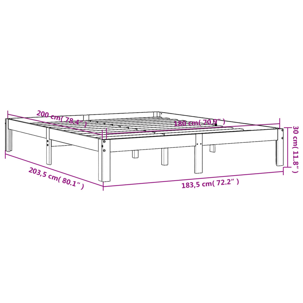 Cadre de lit sans matelas cire marron 180x200cm bois pin massif