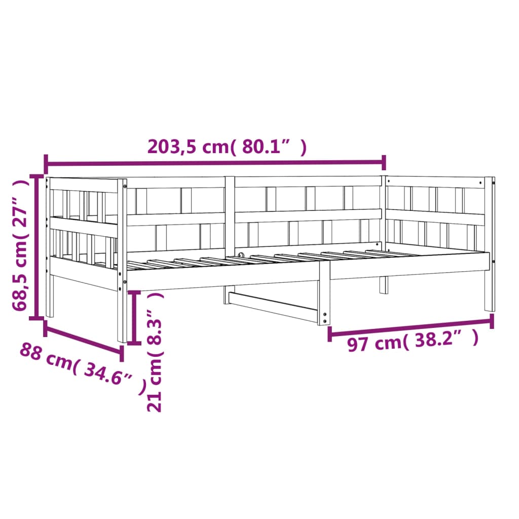 Lit de jour sans matelas cire marron 80x200 cm bois pin massif