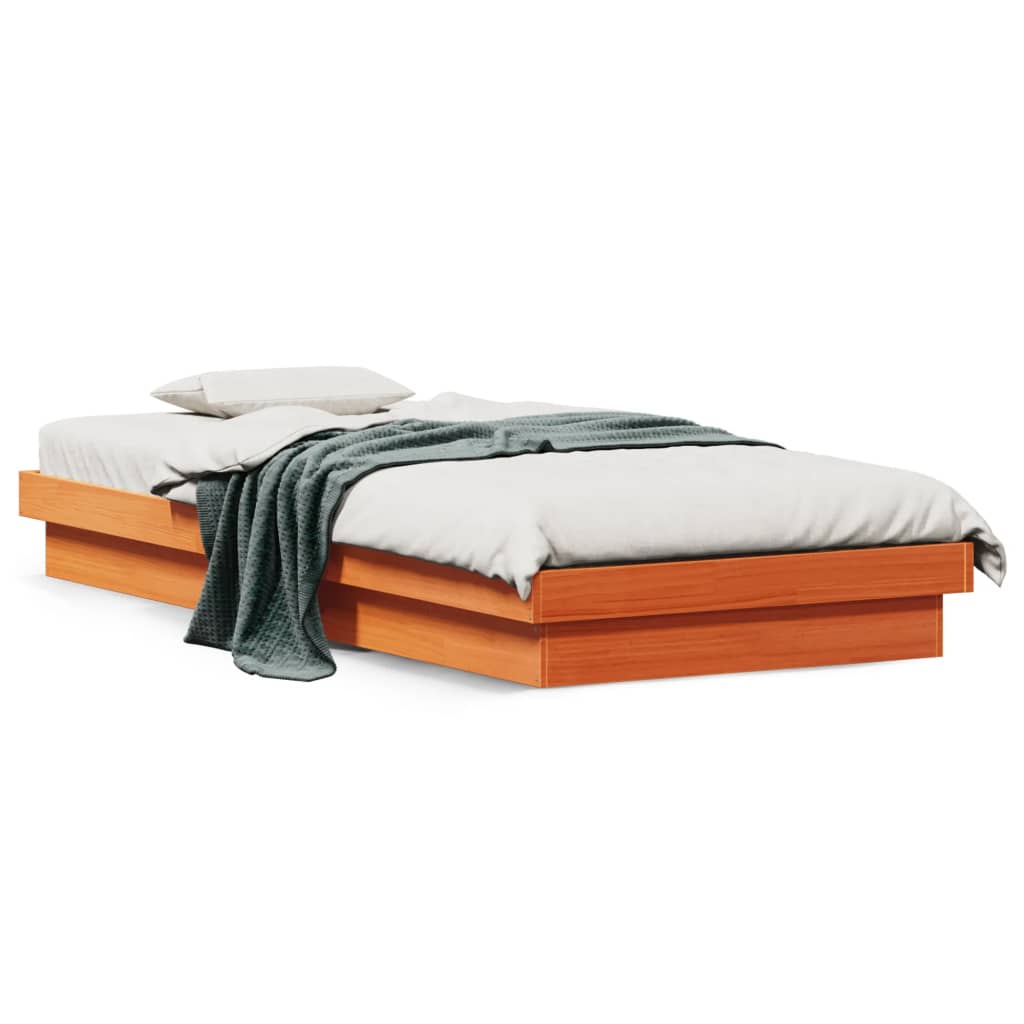 Cadre de lit à LED sans matelas 90x190 cm bois massif