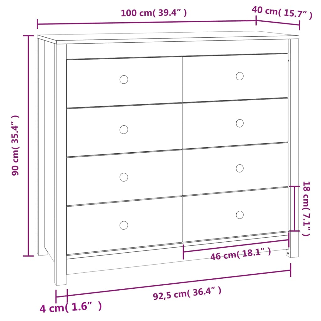 Armoire latérale cire marron 100x40x90 cm bois de pin massif