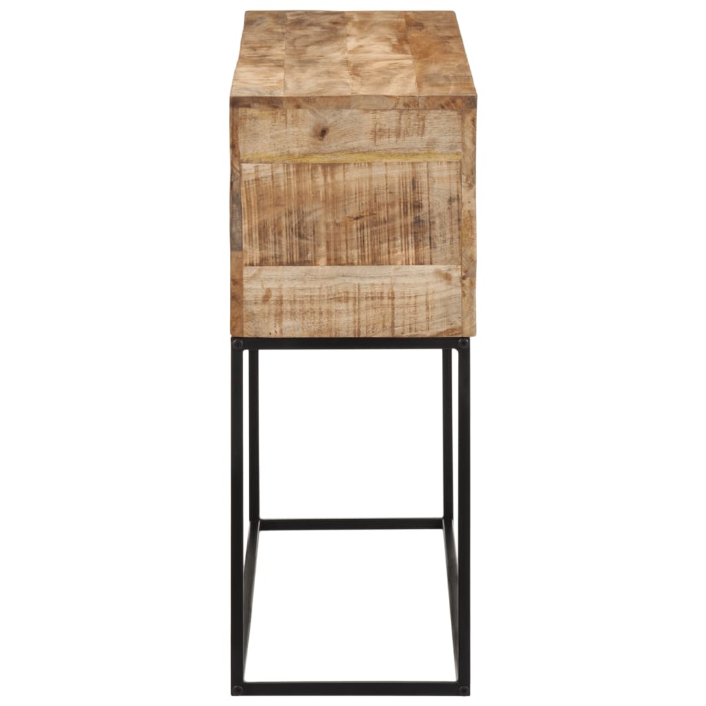 Table console 110x30x75 cm bois de manguier massif brut et fer