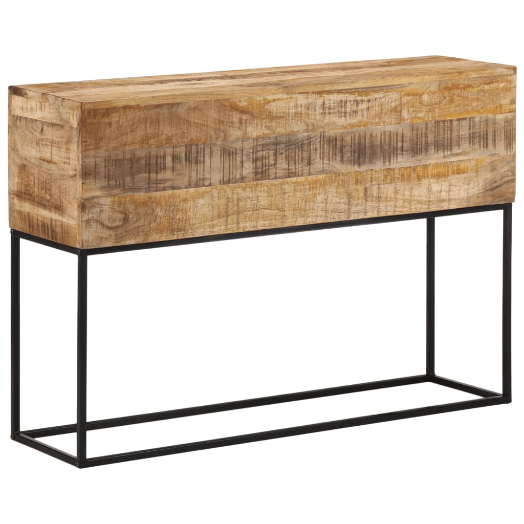 Table console 110x30x75 cm bois de manguier massif brut et fer