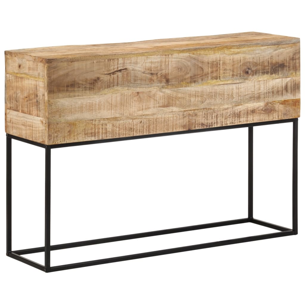 Table console 110x30x75 cm bois de manguier massif brut et fer