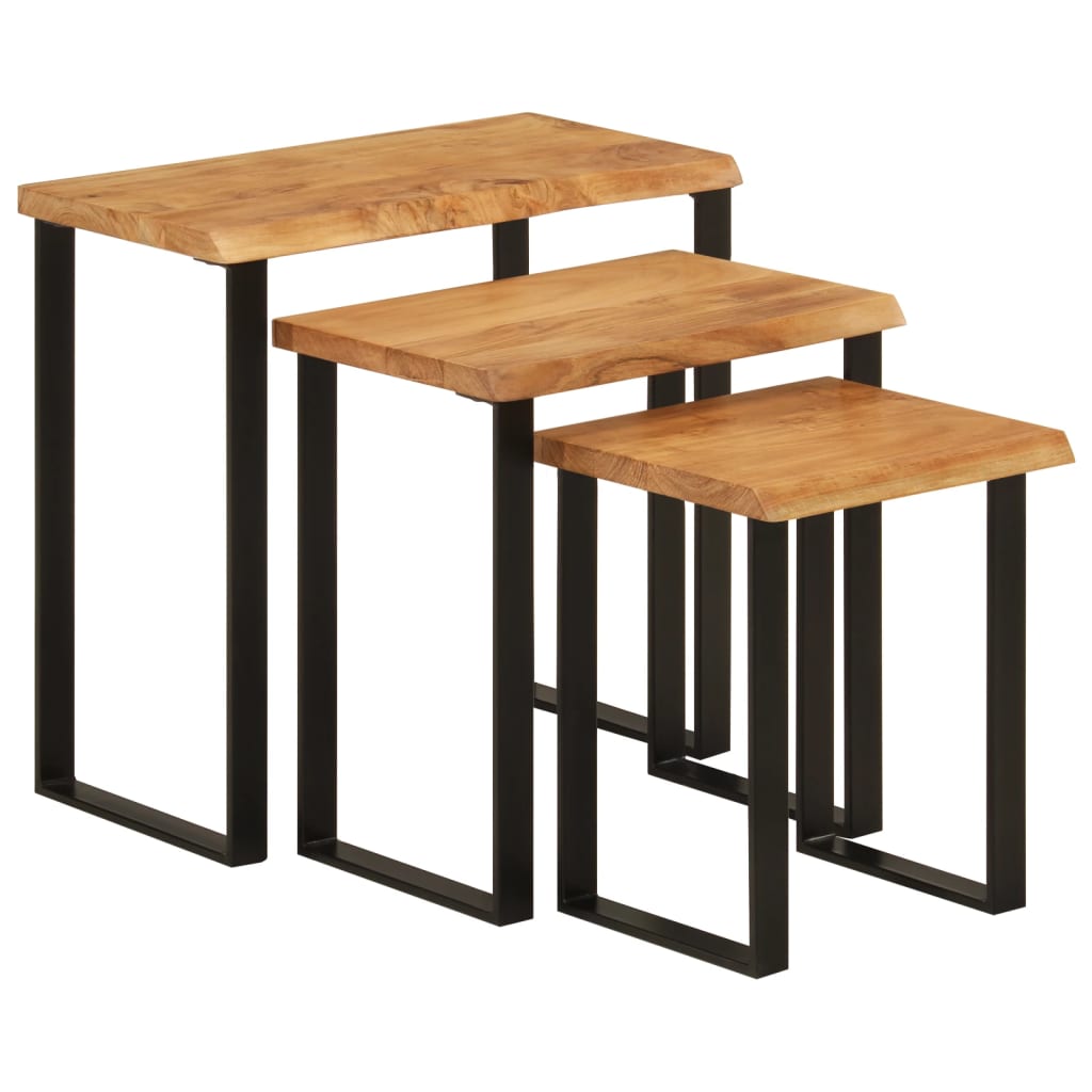 Tables gigognes 3 pcs avec bord vivant bois massif d'acacia