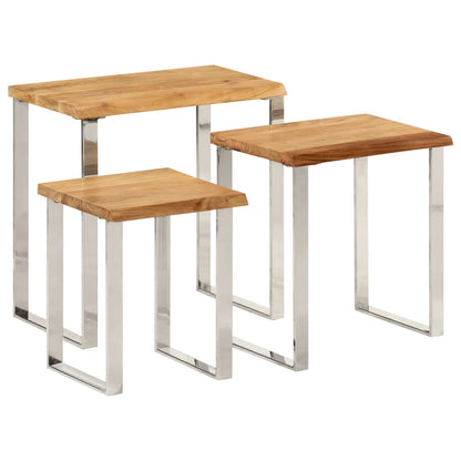 Tables gigognes 3 pcs avec bord vivant bois massif d'acacia