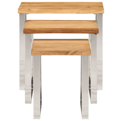 Tables gigognes 3 pcs avec bord vivant bois massif d'acacia