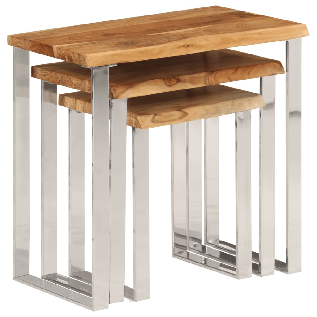 Tables gigognes 3 pcs avec bord vivant bois massif d'acacia