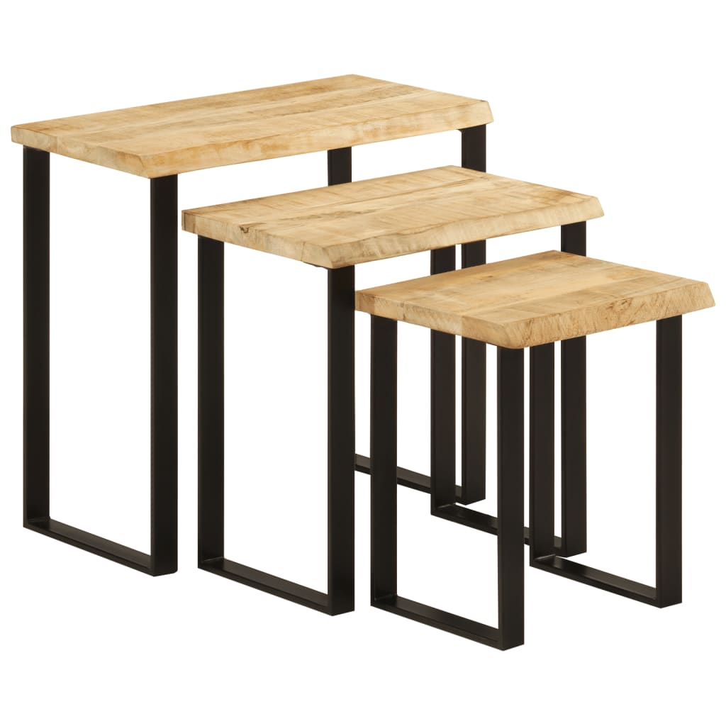 Tables gigognes 3 pcs avec bord vivant bois de manguier massif