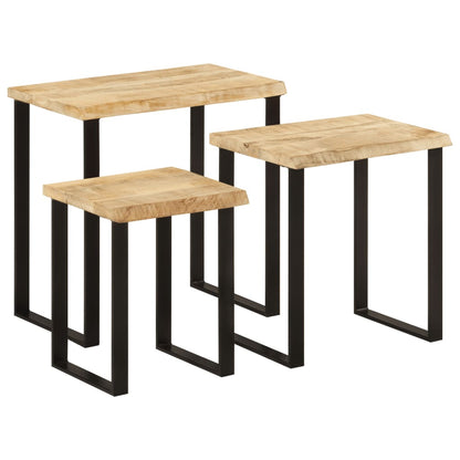 Tables gigognes 3 pcs avec bord vivant bois de manguier massif