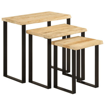 Tables gigognes 3 pcs avec bord vivant bois de manguier massif