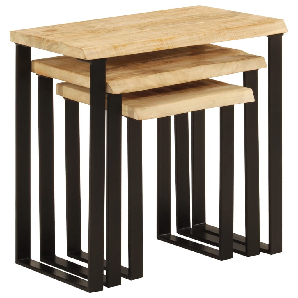 Tables gigognes 3 pcs avec bord vivant bois de manguier massif