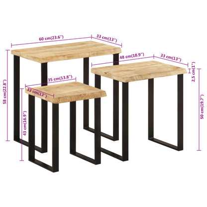 Tables gigognes 3 pcs avec bord vivant bois de manguier massif