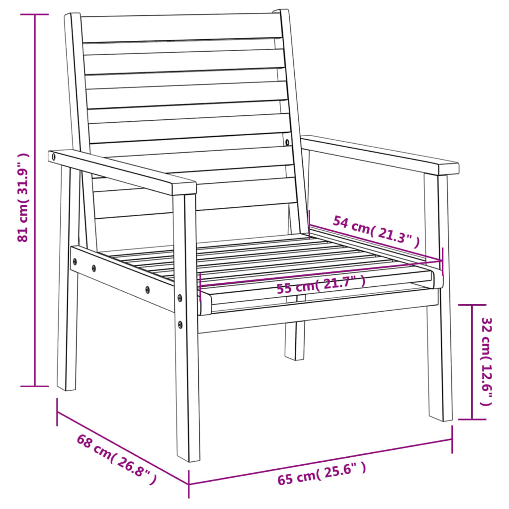 Fauteuil de jardin lot de 2 66,5x65x81 cm bois massif d'acacia