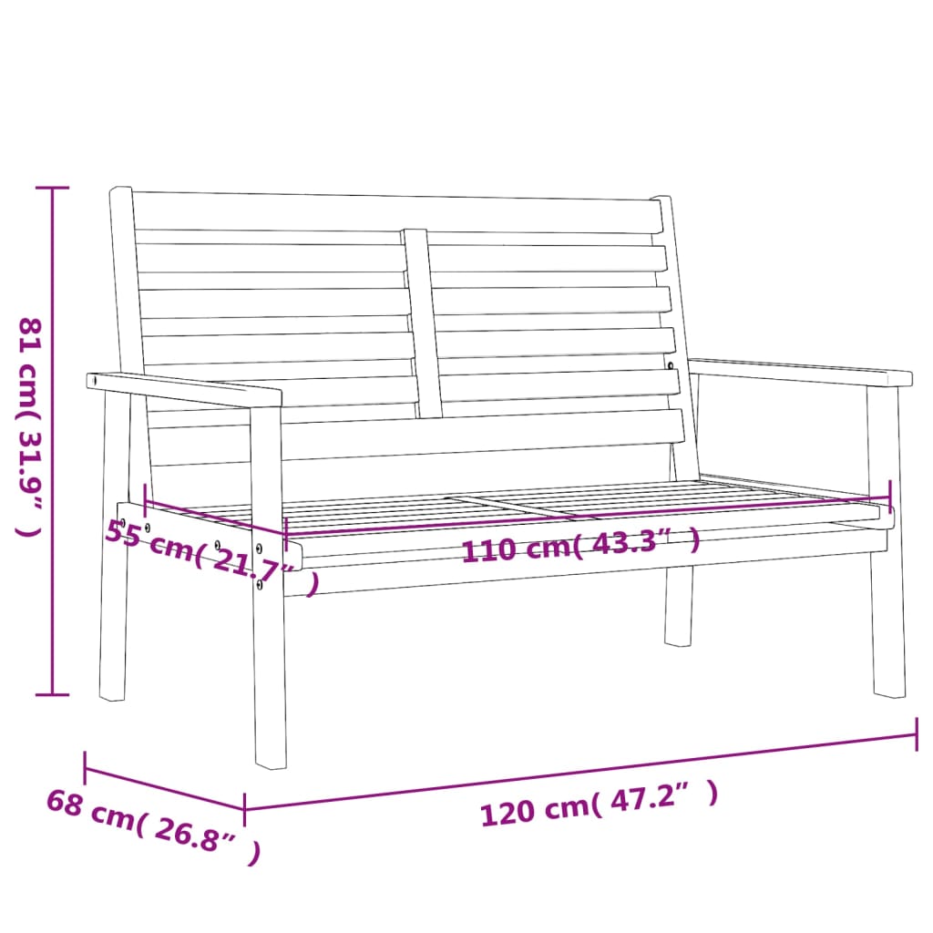 Canapé de jardin 120 cm bois d'acacia massif