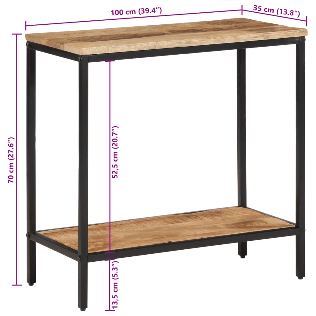 Table console 100x35x70 cm bois de manguier massif brut