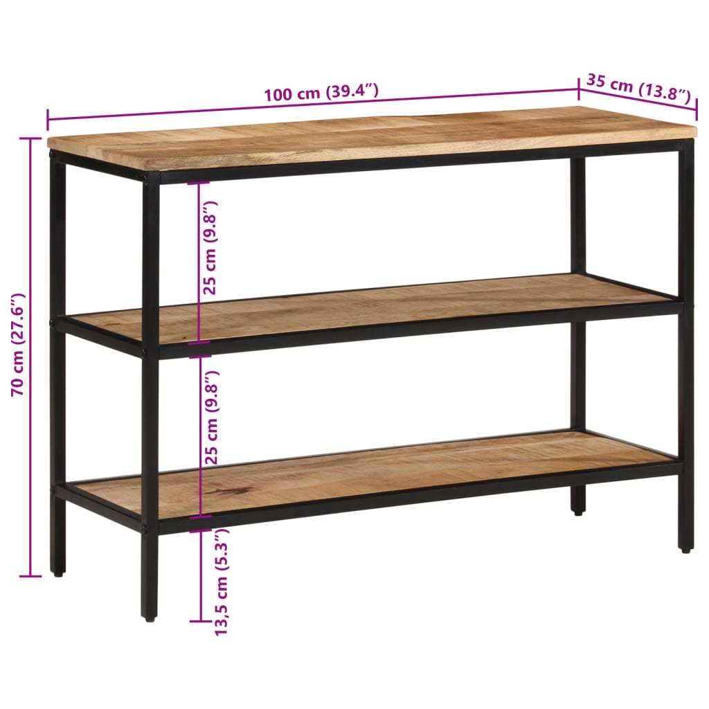 Table console 100x35x70 cm bois de manguier massif brut