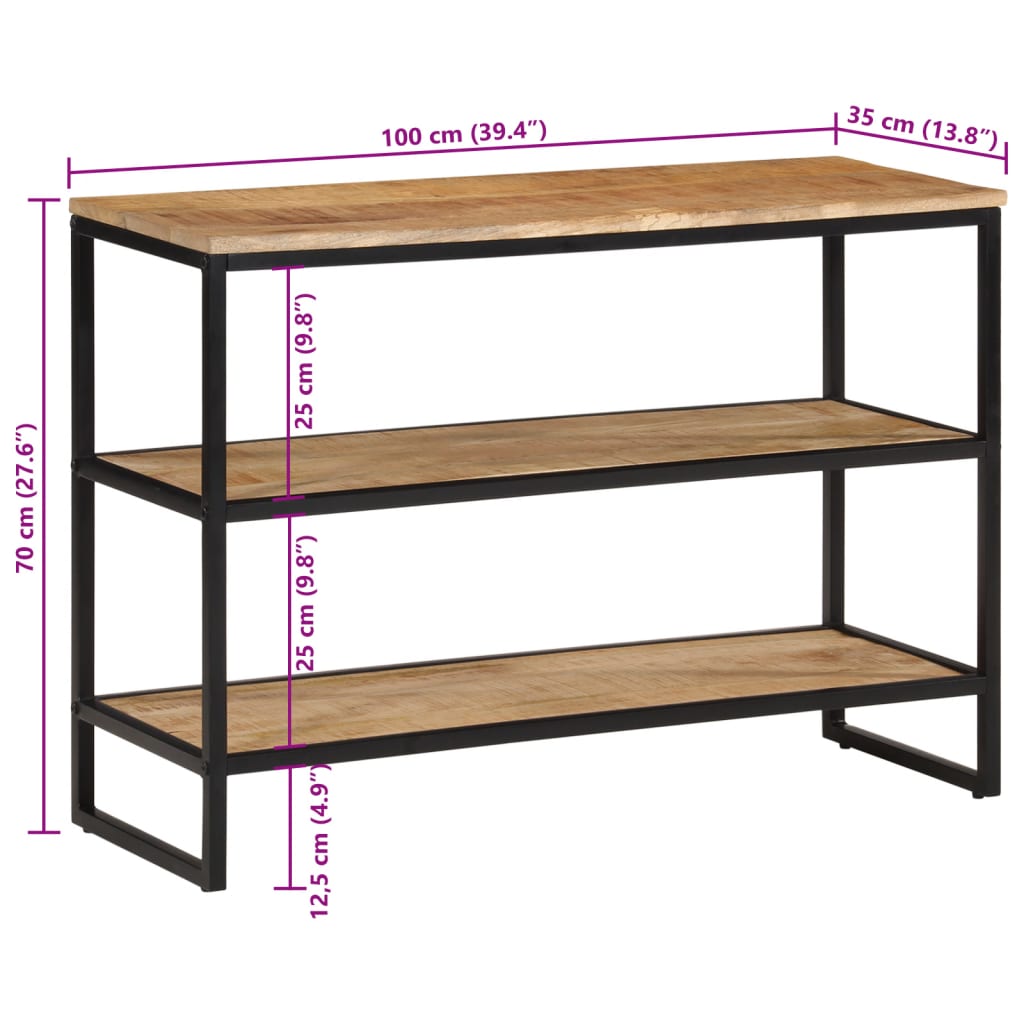 Table console 100x35x70 cm bois de manguier massif brut