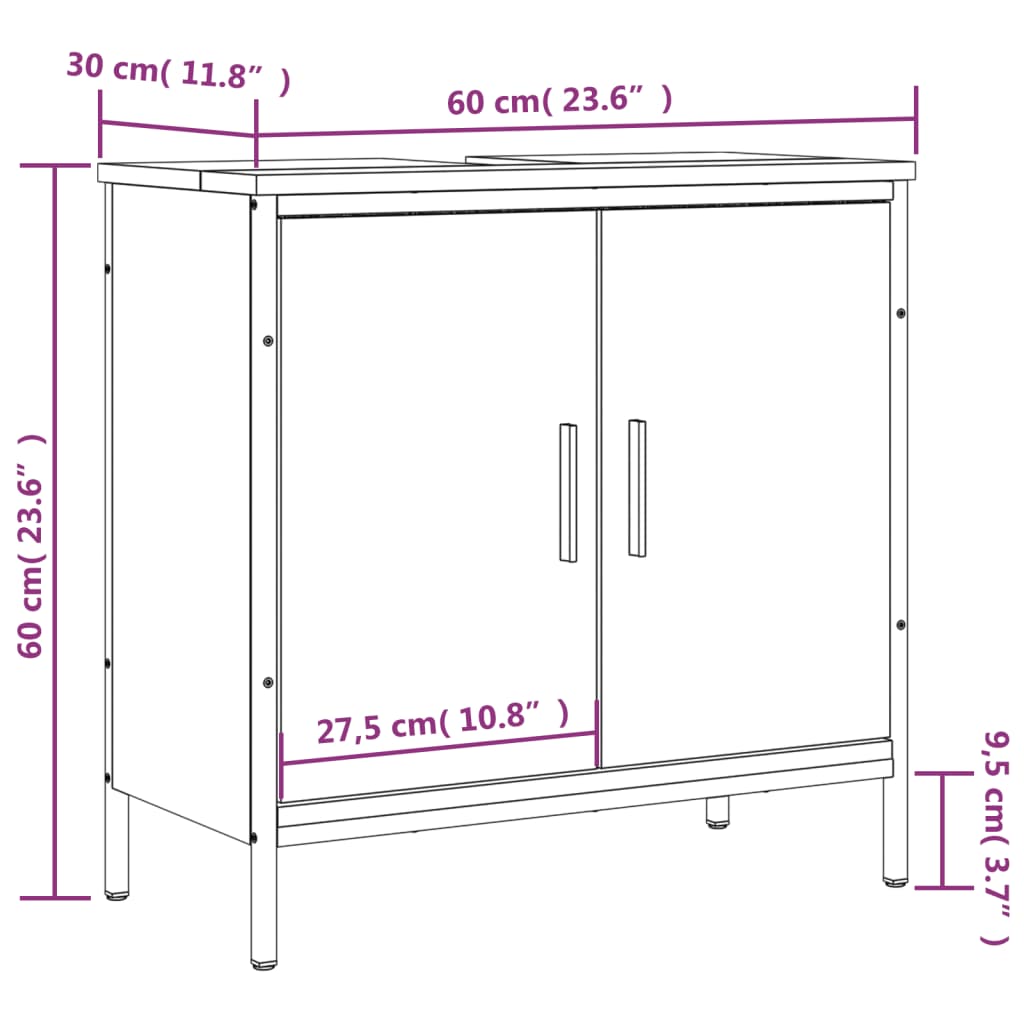 Armoire lavabo de salle de bain sonoma gris 60x30x60 cm