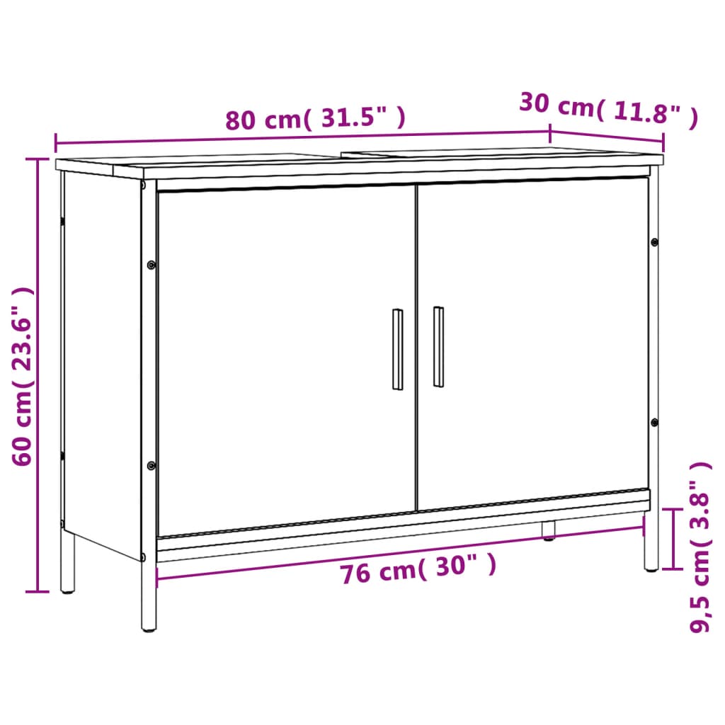 Armoire lavabo de salle de bain noir 80x30x60 cm