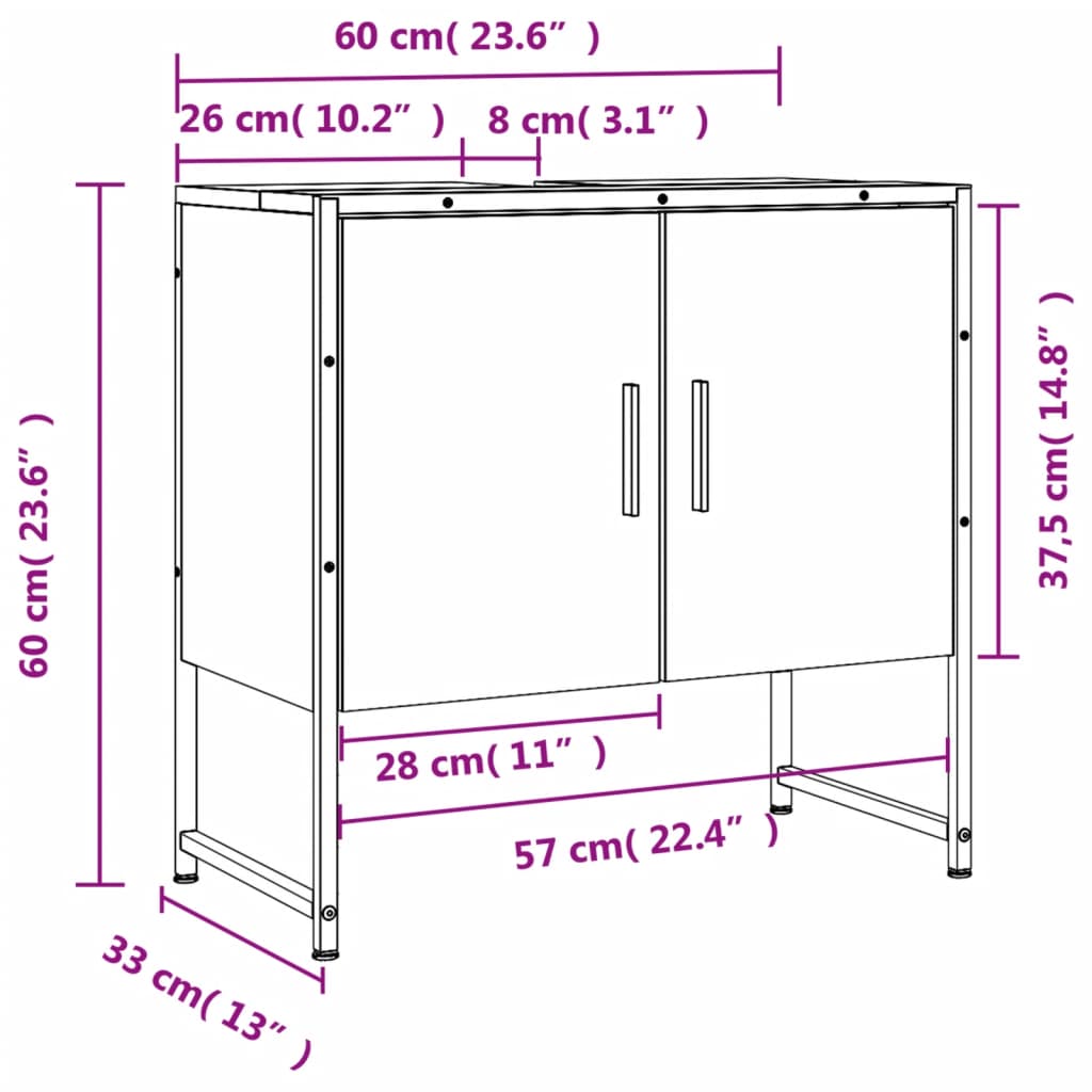 Armoire lavabo de salle de bain noir 60x33x60 cm