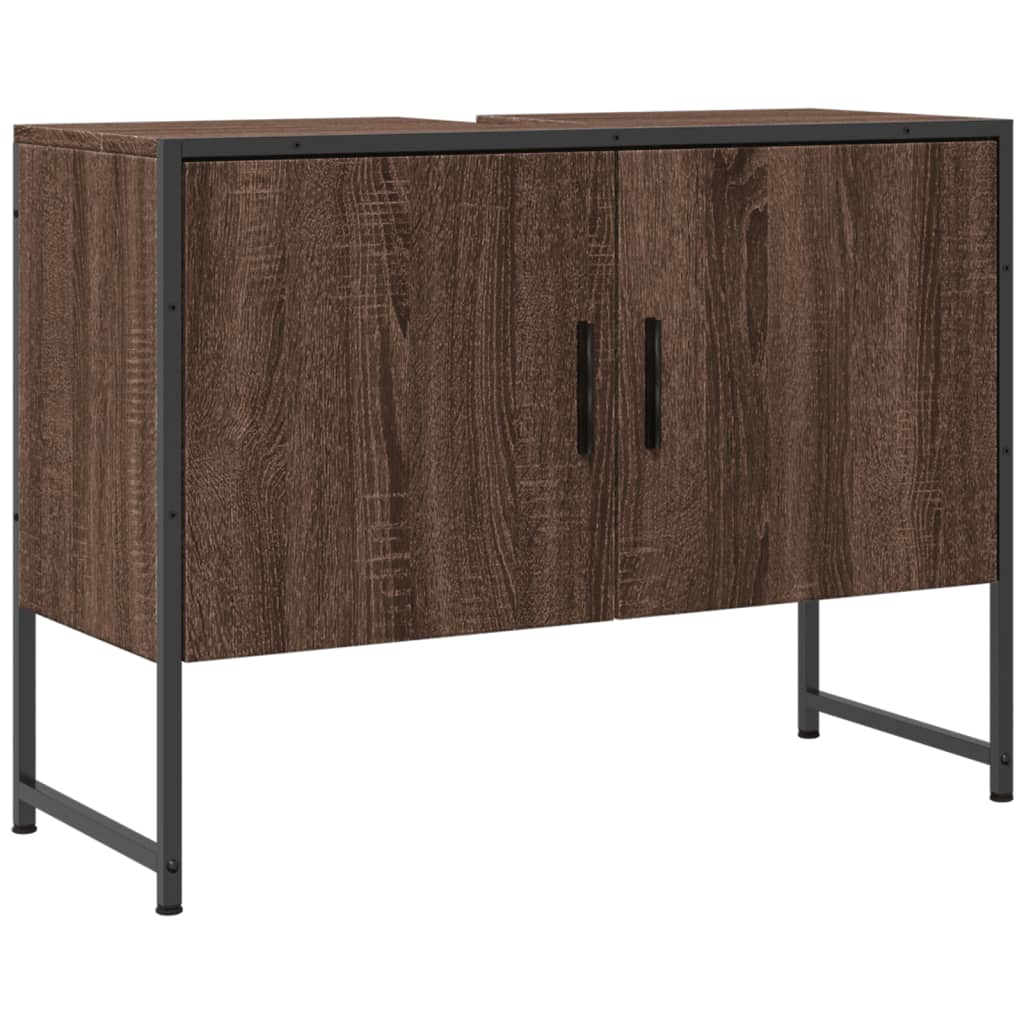 Armoire lavabo de salle de bain chêne marron bois d'ingénierie