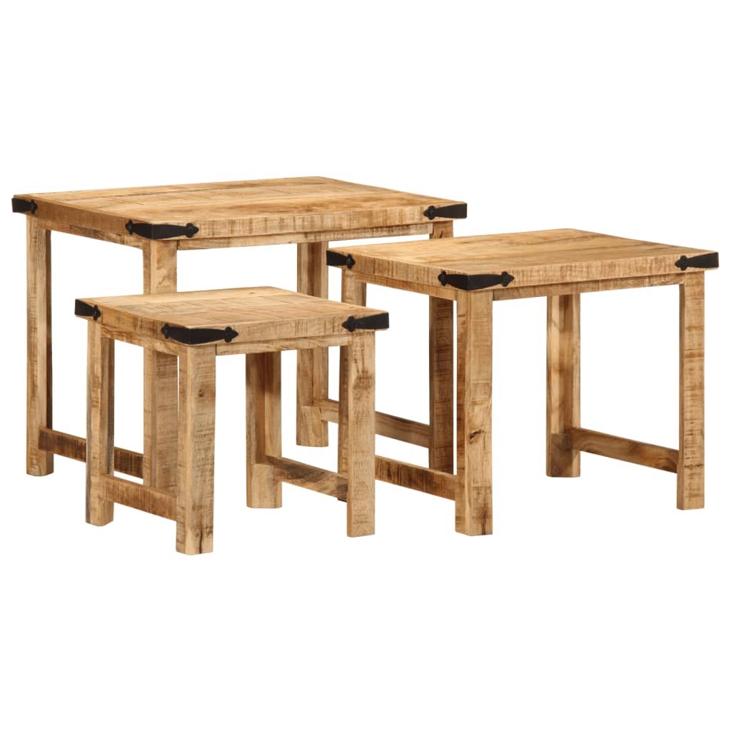 Tables d'appoint gigognes 3 pcs bois de manguier massif brut