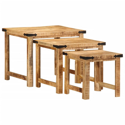 Tables d'appoint gigognes 3 pcs bois de manguier massif brut