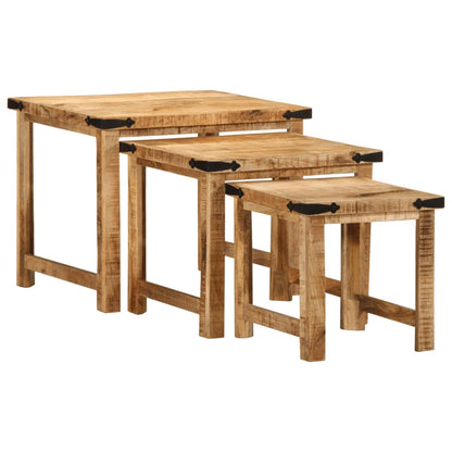 Tables d'appoint gigognes 3 pcs bois de manguier massif brut