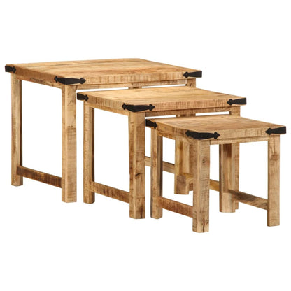 Tables d'appoint gigognes 3 pcs bois de manguier massif brut