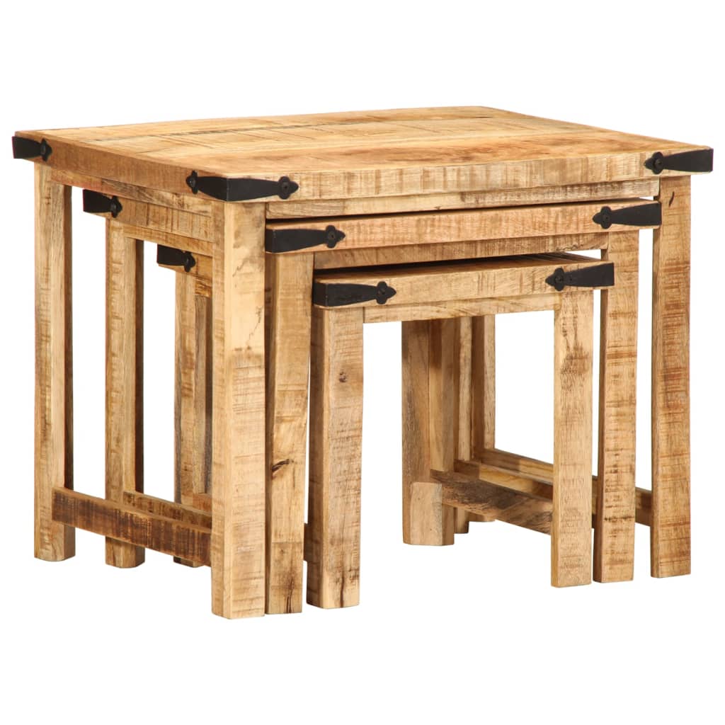 Tables d'appoint gigognes 3 pcs bois de manguier massif brut