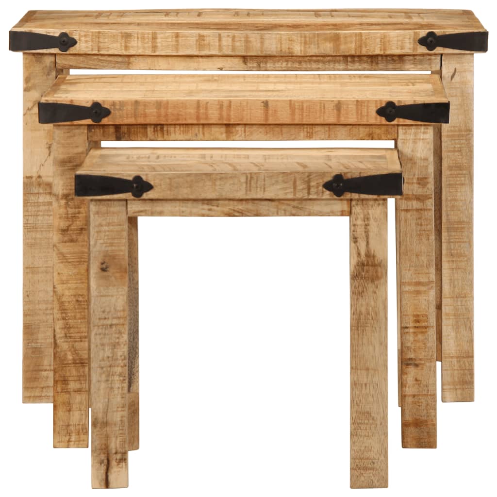 Tables d'appoint gigognes 3 pcs bois de manguier massif brut