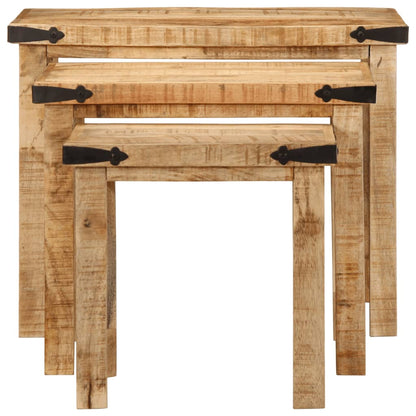 Tables d'appoint gigognes 3 pcs bois de manguier massif brut