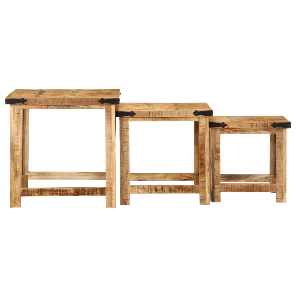 Tables d'appoint gigognes 3 pcs bois de manguier massif brut