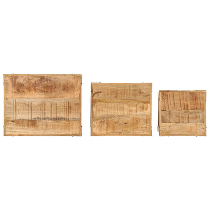 Tables d'appoint gigognes 3 pcs bois de manguier massif brut