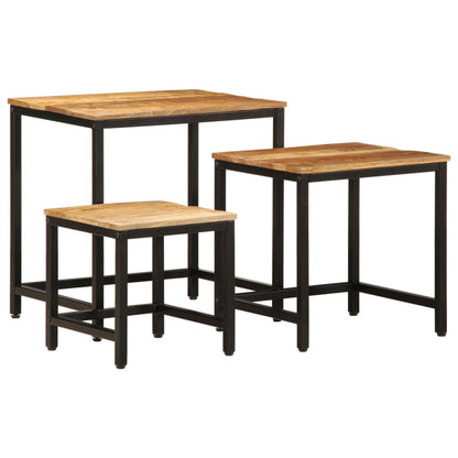 Tables d'appoint gigognes 3 pcs bois de manguier massif brut