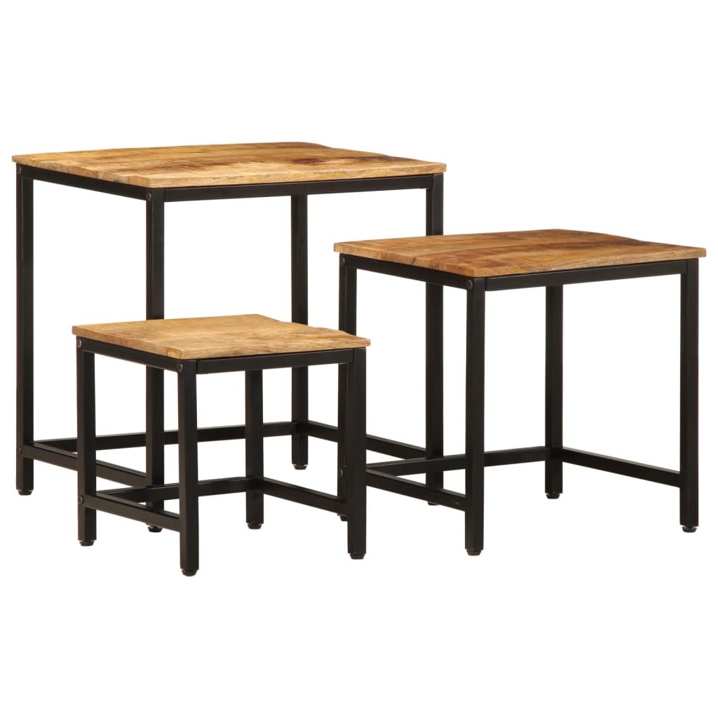 Tables d'appoint gigognes 3 pcs bois de manguier massif brut