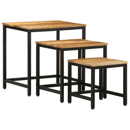 Tables d'appoint gigognes 3 pcs bois de manguier massif brut