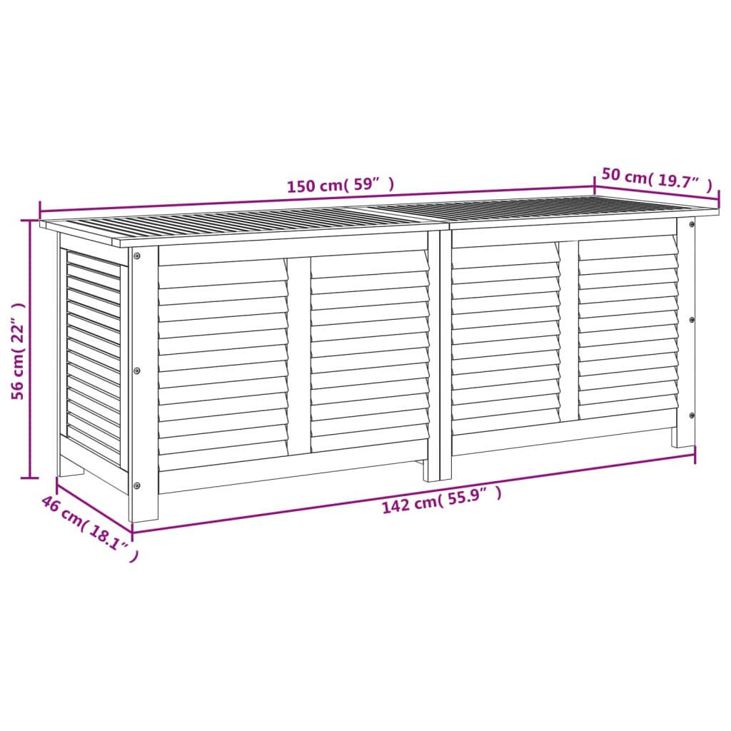 Boîte de rangement de jardin persiennes 150x50x56cm bois acacia