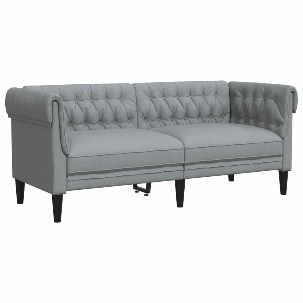 Canapé Chesterfield 2 places gris clair tissu