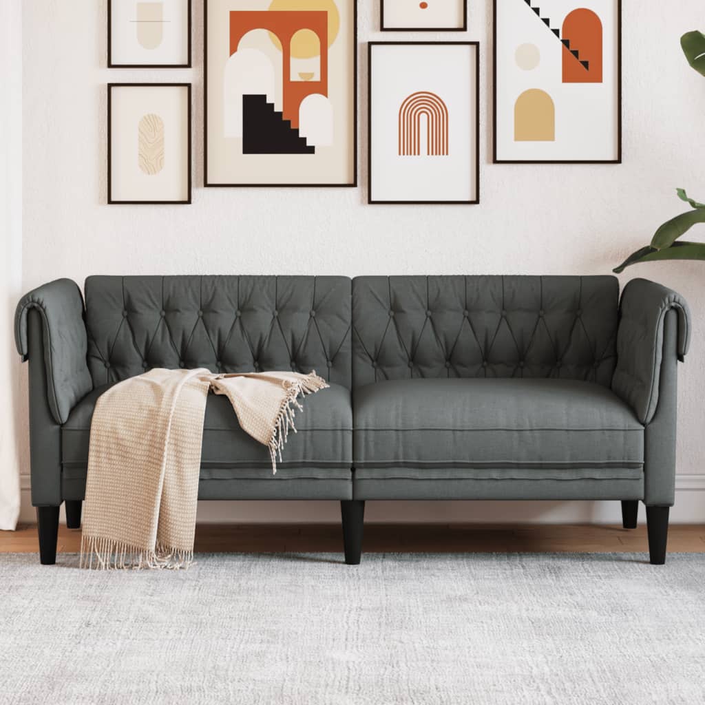 Canapé Chesterfield 2 places gris foncé tissu