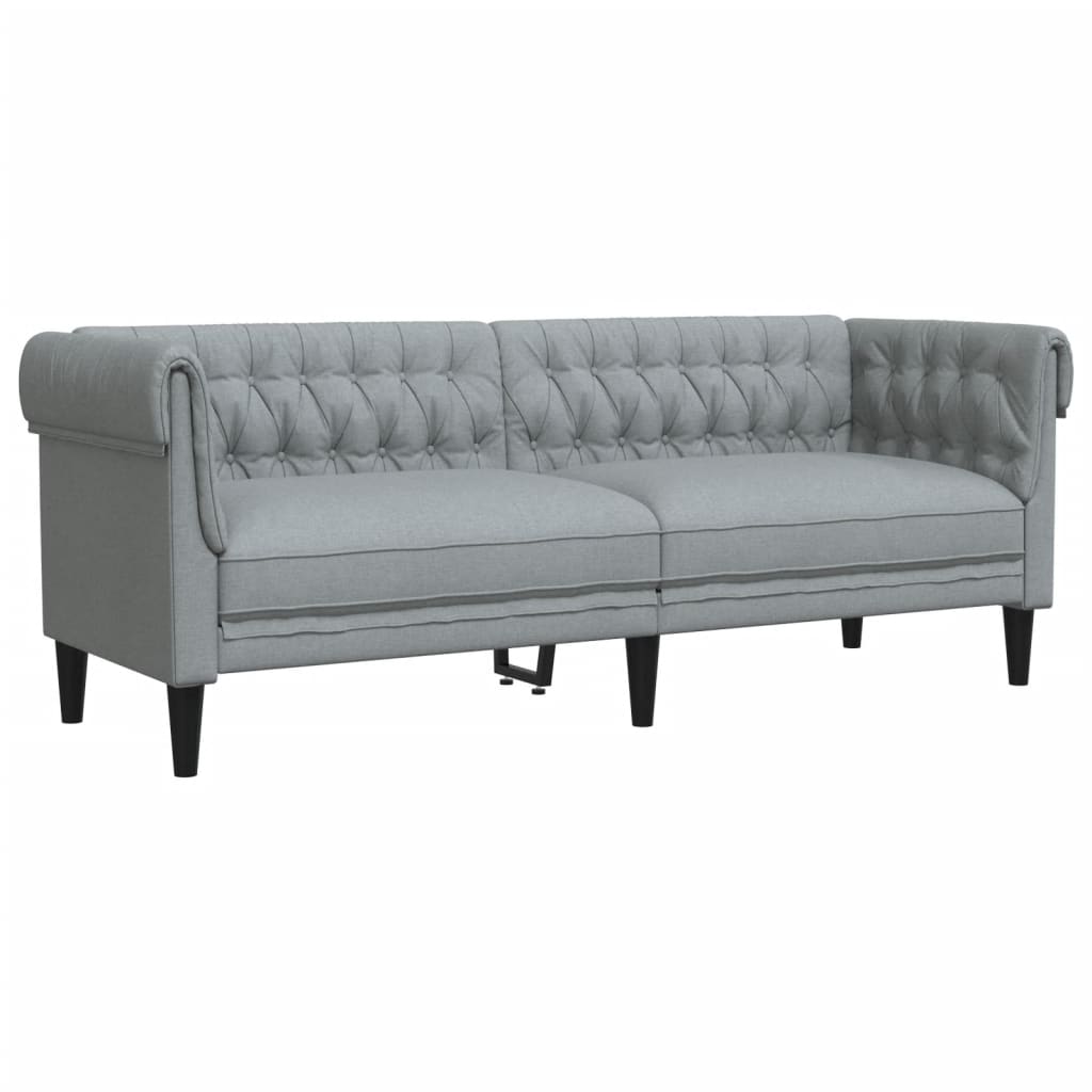 Canapé Chesterfield 3 places gris clair tissu