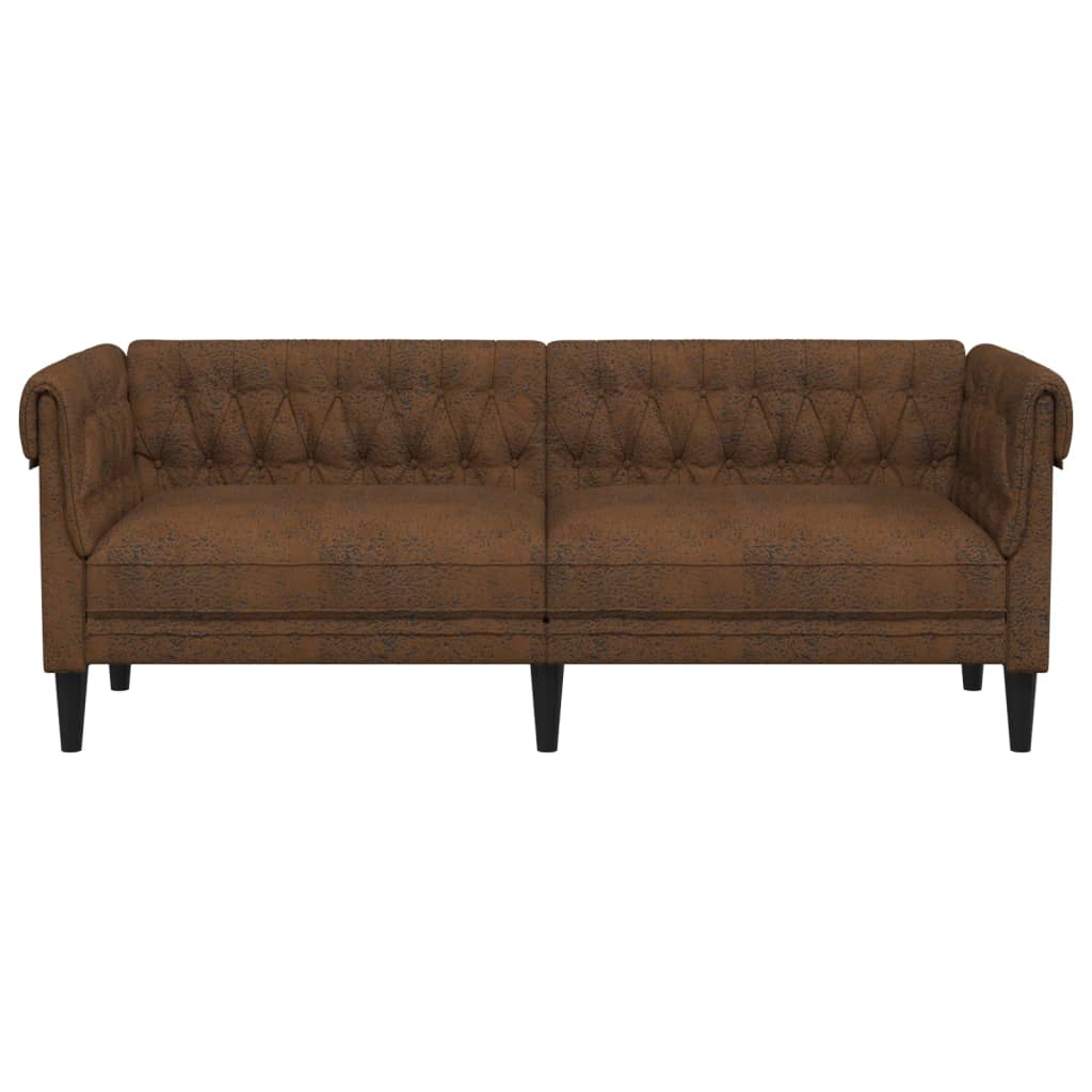 Canapé Chesterfield 3 places marron tissu