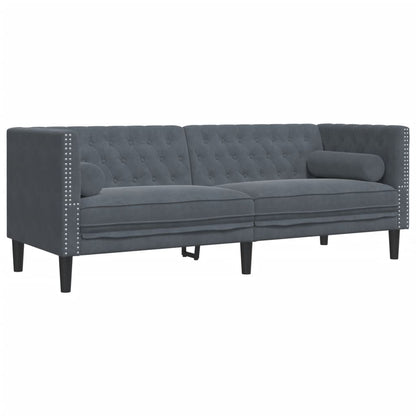 Canapé Chesterfield avec traversins 3 places gris foncé velours