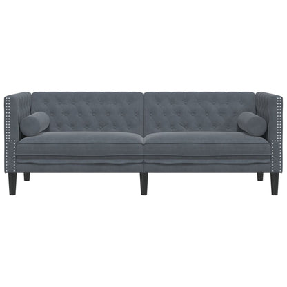 Canapé Chesterfield avec traversins 3 places gris foncé velours